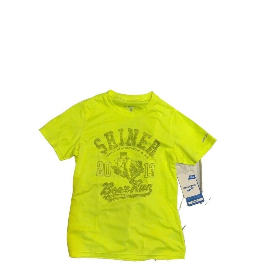 Shiner Half Marathon Beer Run Brooks Womens Jersey Top Shirt Yellow Crew M New
